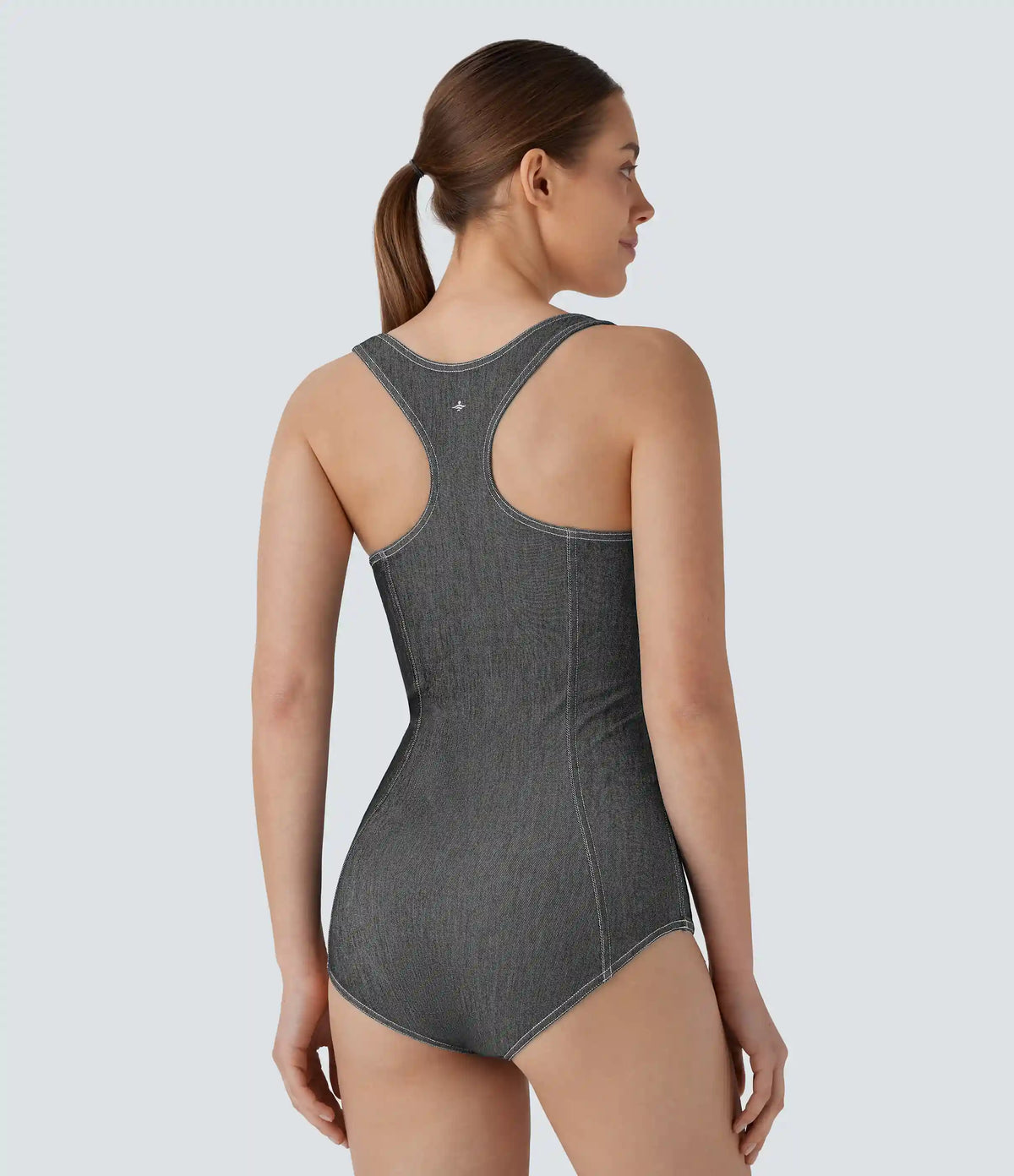 Halara Flex™ Square Neck Racerback InstantCool Washed Denim Tennis Bodysuit
