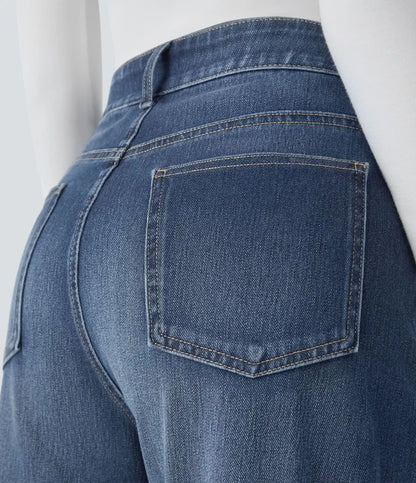 Halara Flex™ High Waisted Pockets Adjustable Hem Wide Leg Washed Casual Jeans