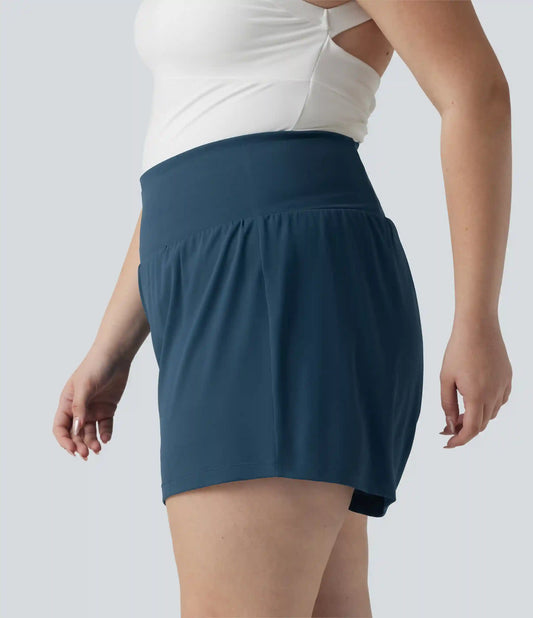Plus Size Softlyzero™ Airy High Waisted Tummy Control 2-in-1 InstantCool Yoga Shorts 5'' with Pockets