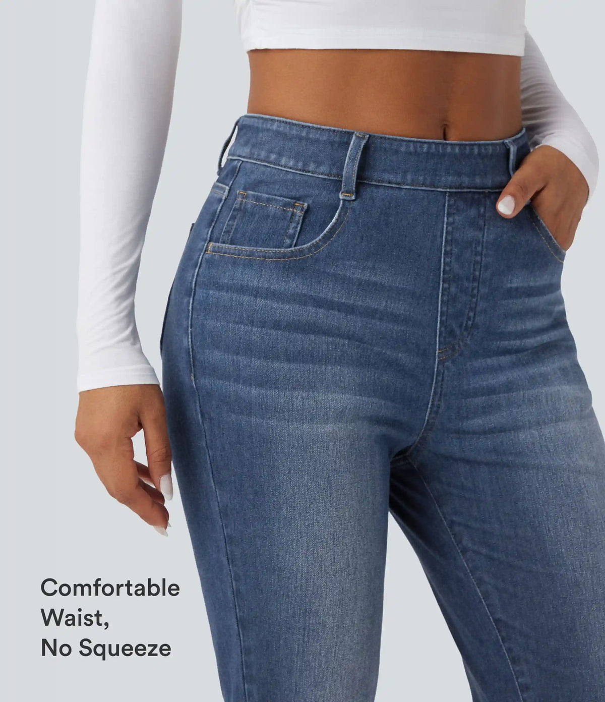 Halara Flex™ High Waisted Rolled Hem Casaul Slim Jeans with Pockets