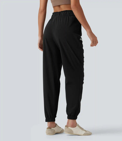 Mid Rise Drawstring Ruched Tapered Quick Dry InstantCool Running Joggers with Pockets-UPF40+