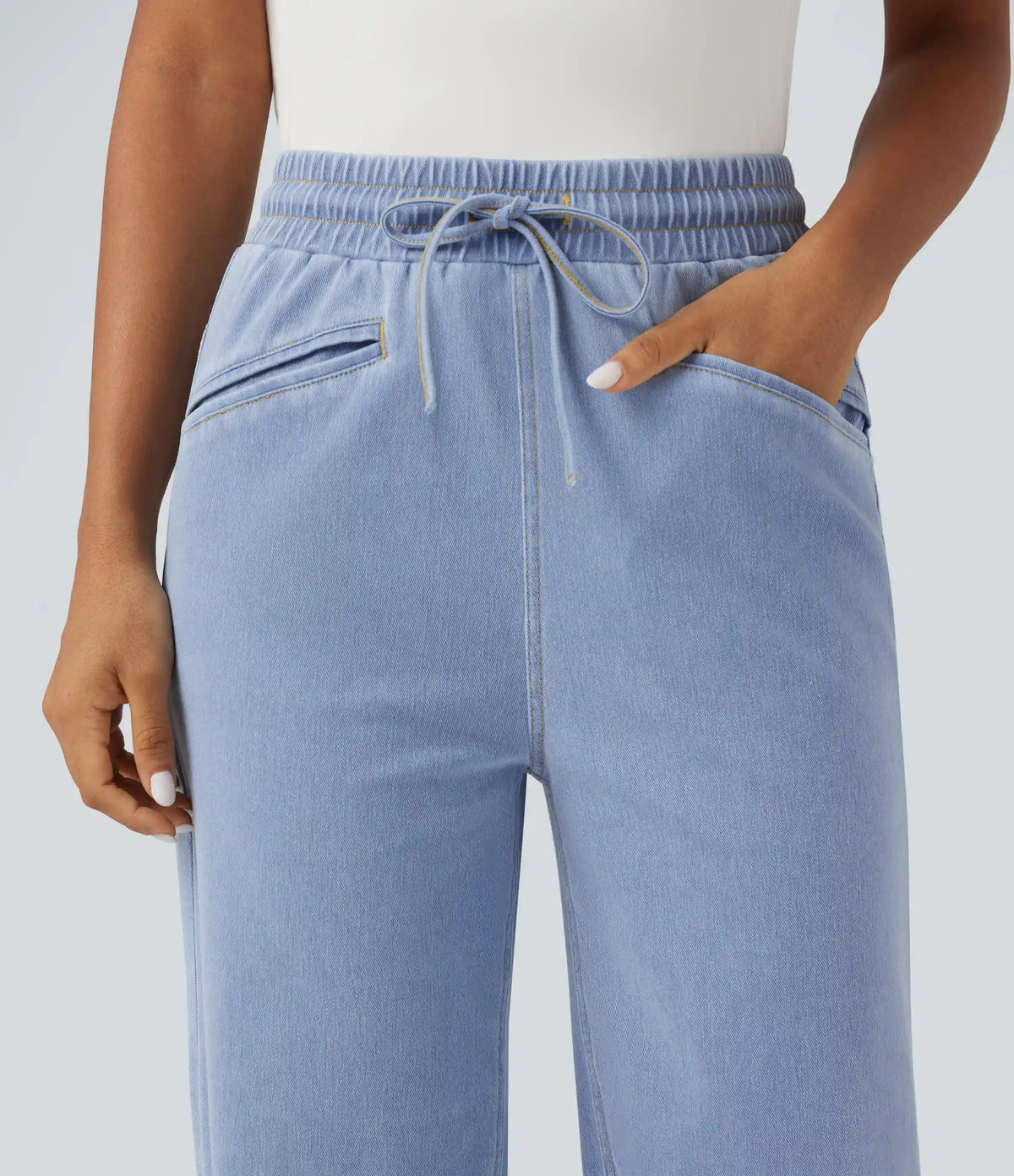 Halara Flex™ High Waisted Drawstring Wide Leg InstantCool Stretchy Knit Casual Sweatpants Jeans with Pockets