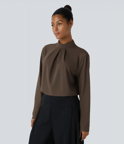 Stand Collar Back Long Sleeve Work Blouse