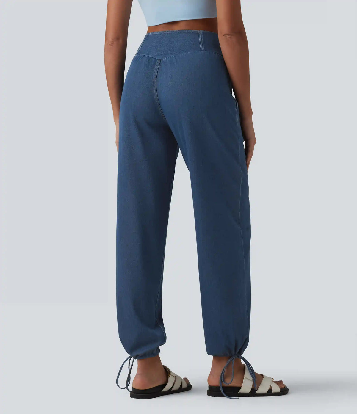 Halara Flex™ Mid Rise Crossover Drawstring Denim Casual Joggers with Pockets