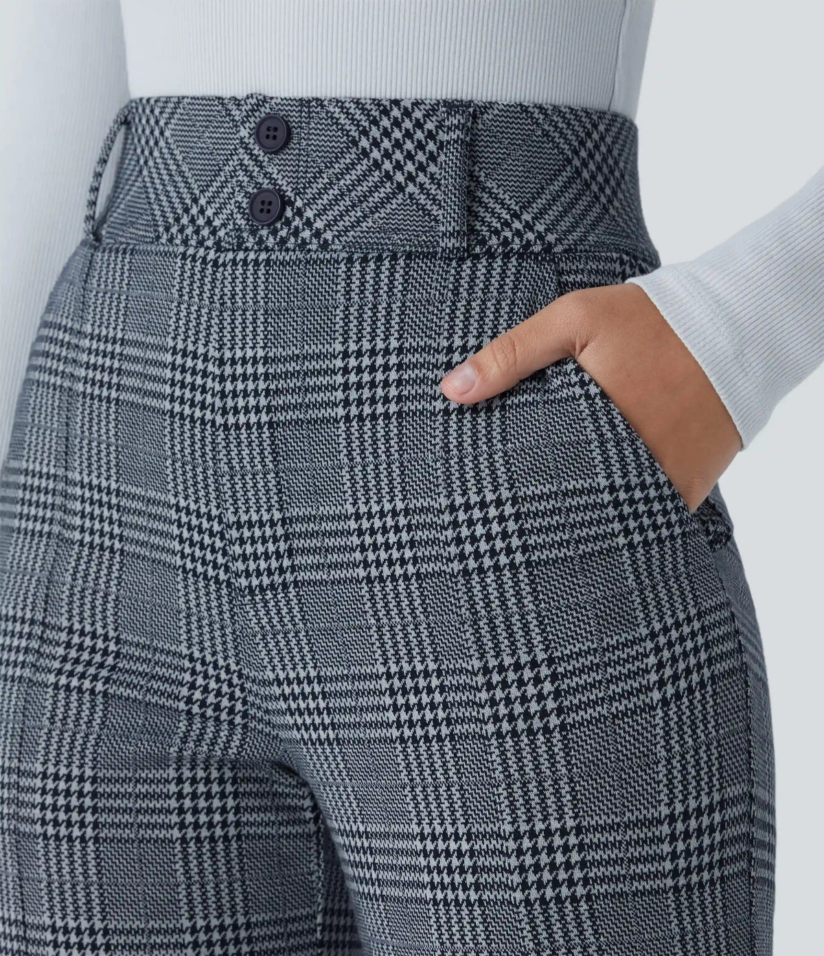 Halara Flex™ High Waisted Decorative Pocket Houndstooth Plaid Work Flare Pants