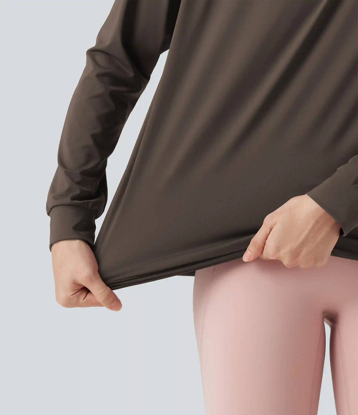 Round Neck Long Sleeve Ruched InstantCool Yoga Sports Top-Longer Length-UPF50+