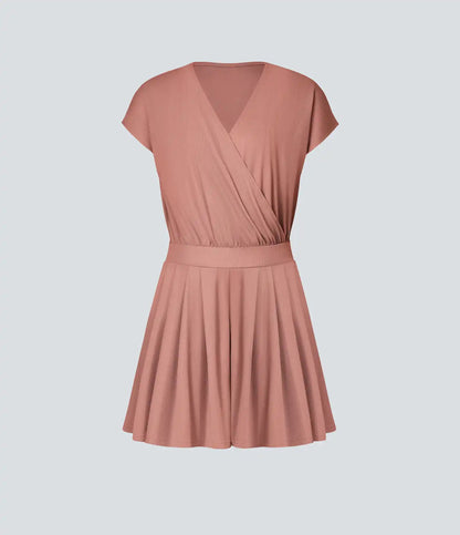 V Neck Short Sleeve Pocket Waffle Casual Romper