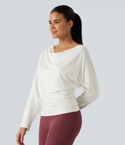 Cowl Neck Long Sleeve Cut Out Back Yoga Sports Top