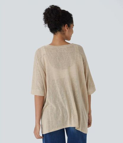 Asymmetric Hem Sheer Oversize Casual Top