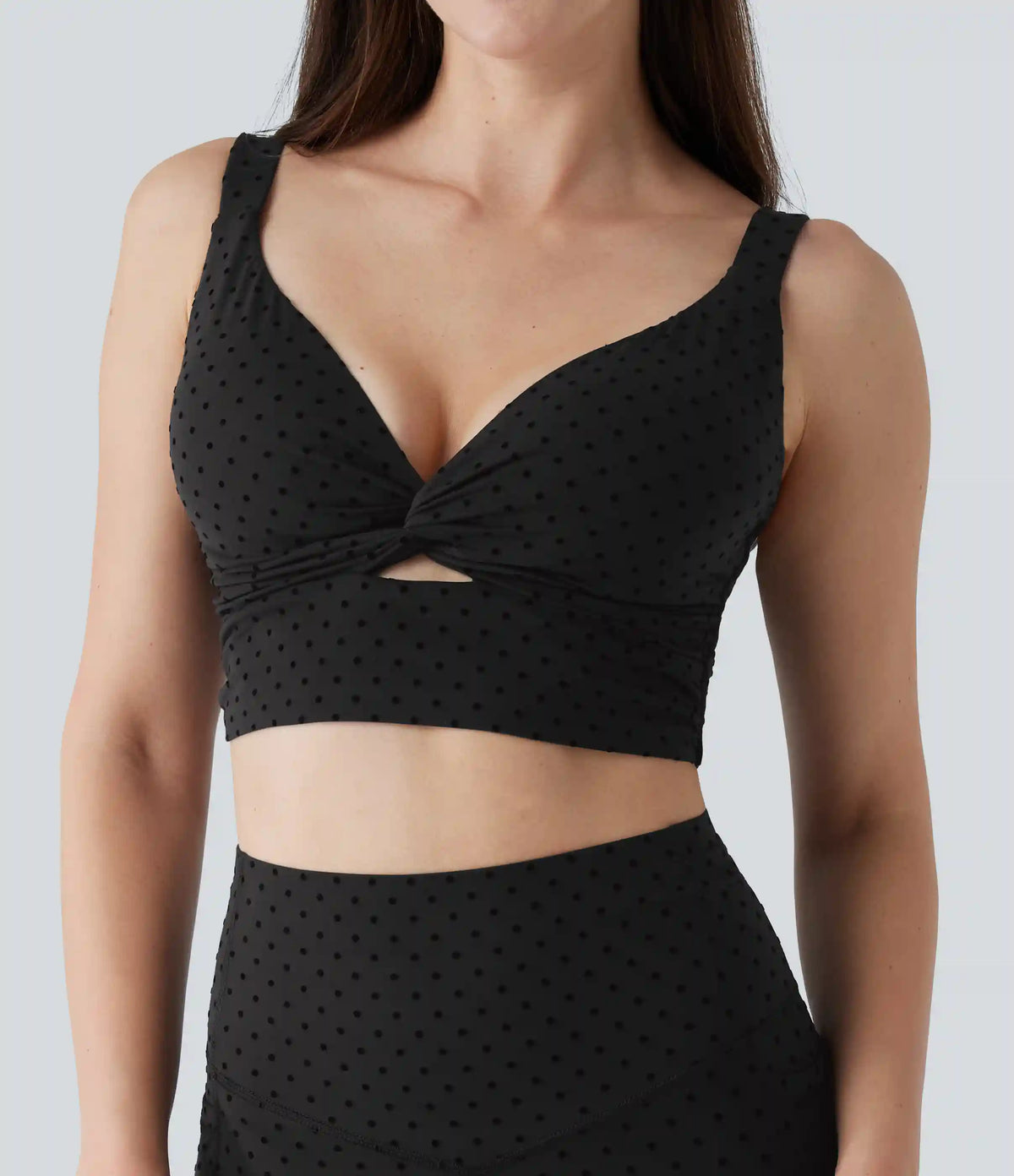 Halara UltraSculpt™ Light Support V-Neck Polka Dot Yoga Sports Bra with Molded Cups