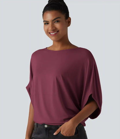 Round Neck Batwing Sleeve Relaxed Casual Top