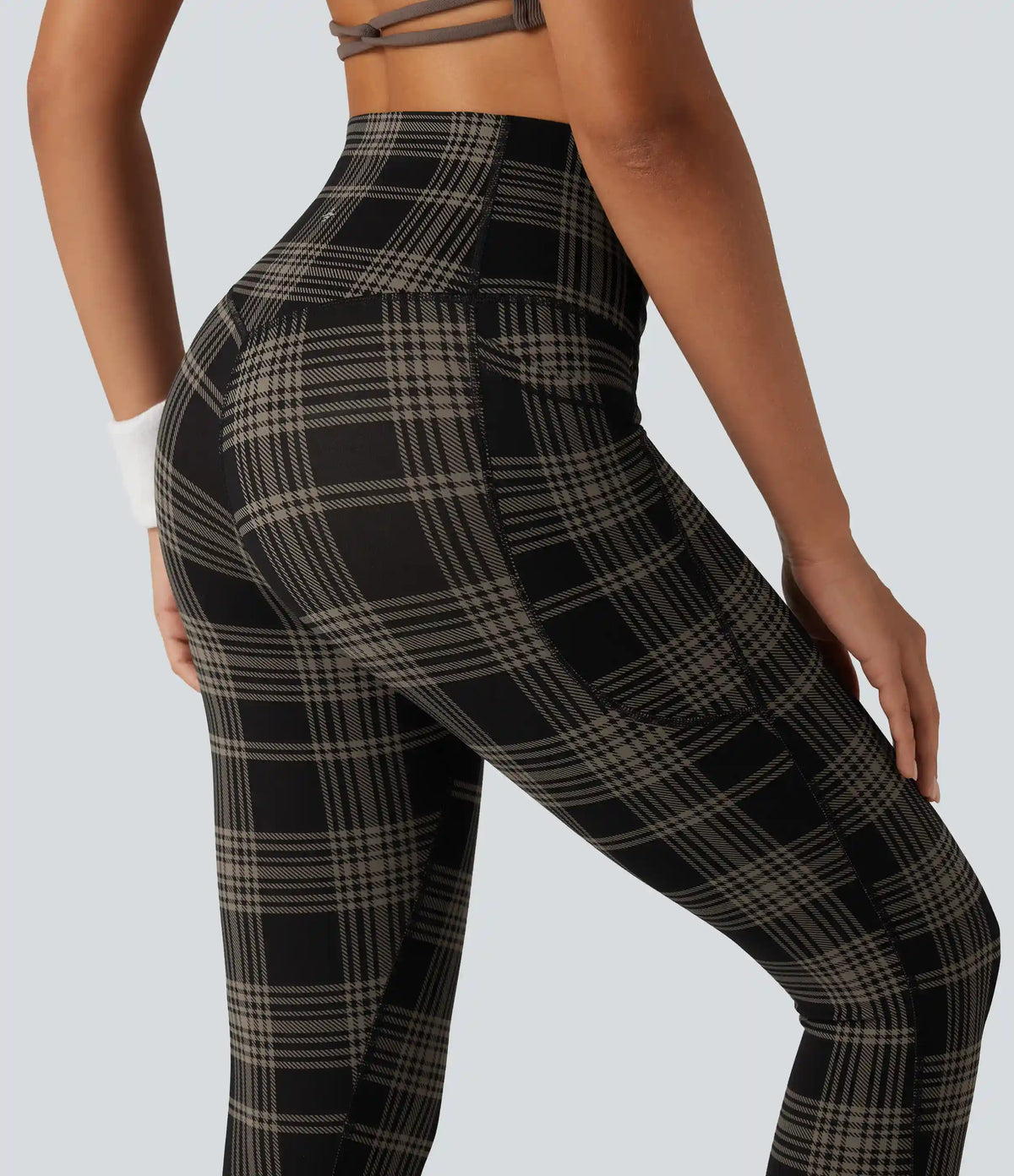 Halara UltraSculpt™ Plaid Print High Waisted Tummy Control Running Leggings with Pockets