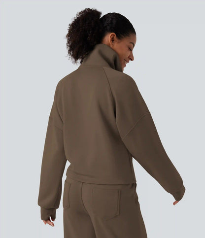 Mock Neck Half Zip Long Sleeve Work Sweatshirt