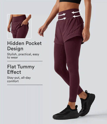 Breezeful™ High Waisted Tummy Control 2-in-1 Quick Dry Running Pants with Pockets
