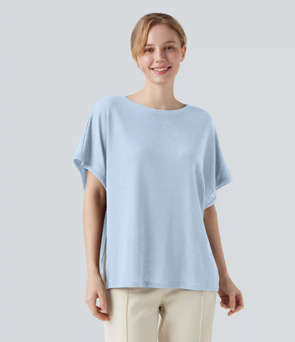 Round Neck Batwing Sleeve Relaxed Casual T-Shirt