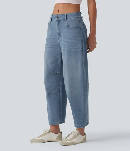 Halara Flex™ Low Rise Zipper Pockets Barrel Leg Casual Jeans