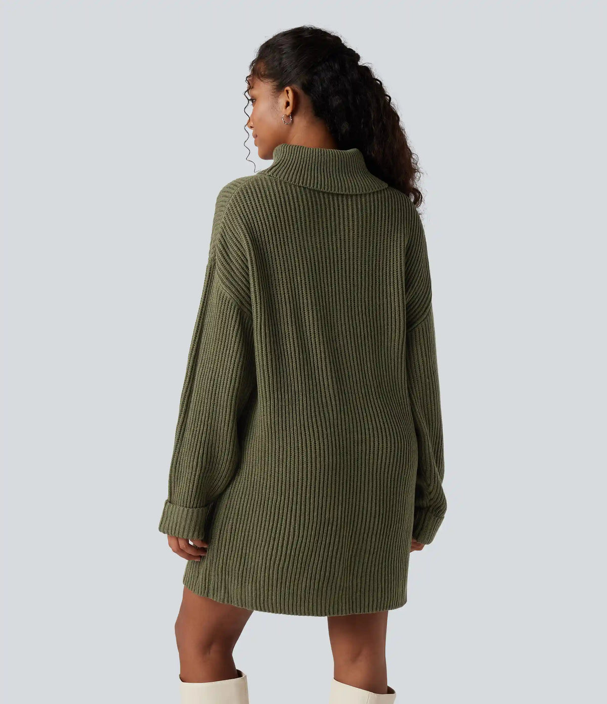 High Neck Long Sleeve Mini Work Sweater Dress
