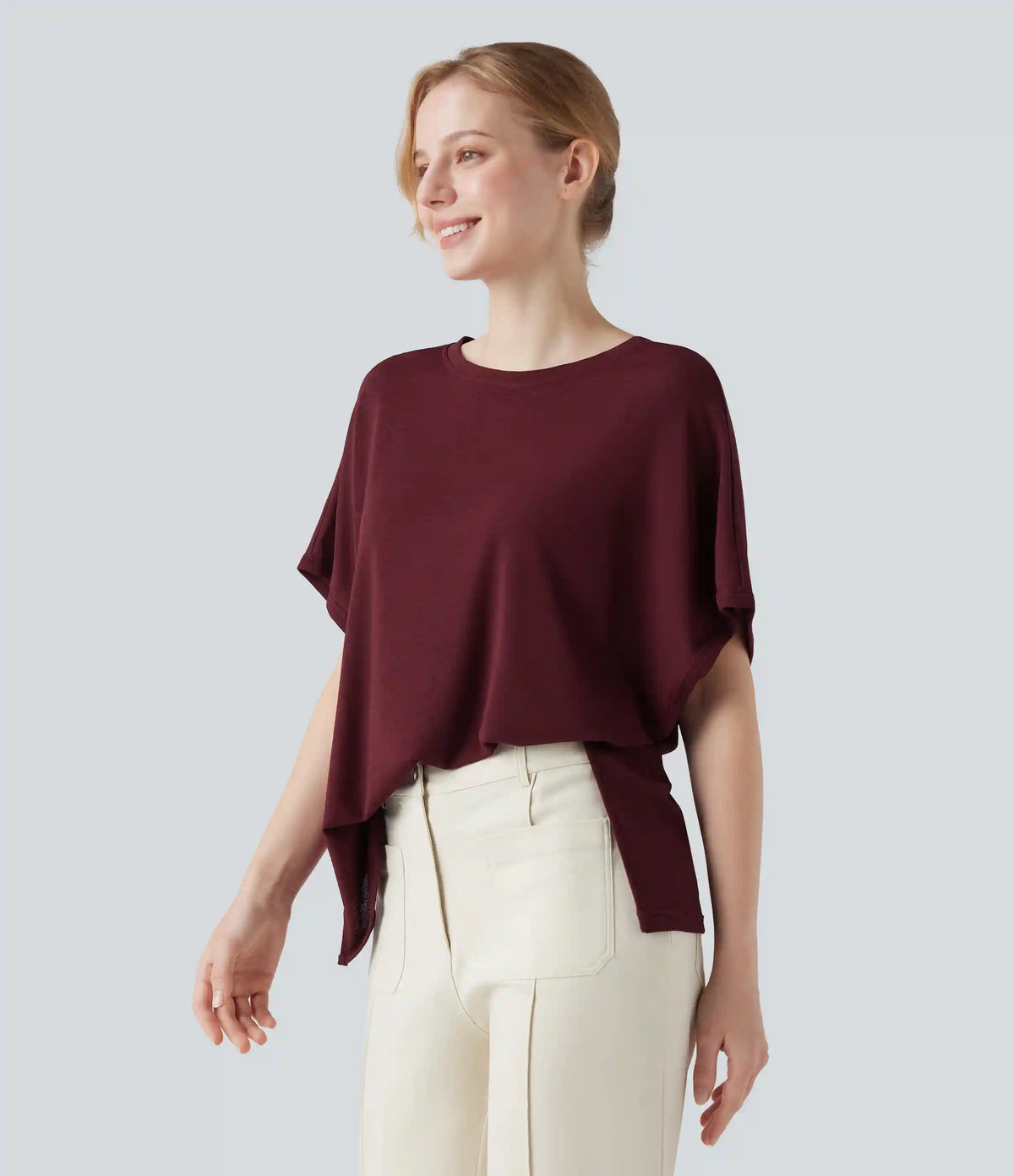Round Neck Batwing Sleeve Relaxed Casual T-Shirt