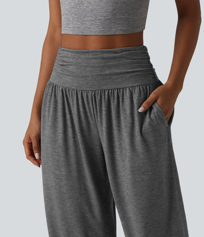High Waisted Ruched Casual Joggers with Pockets