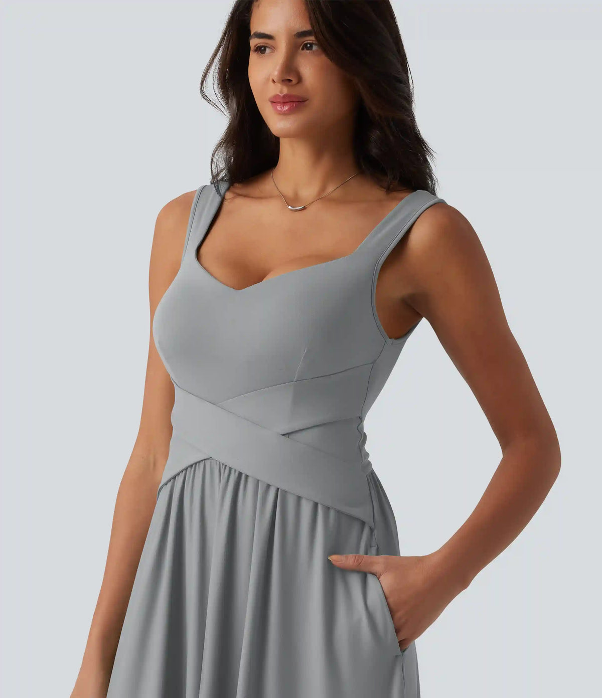 Built-in Bra Flowy Maxi Casual Dress with Pockets DD-F