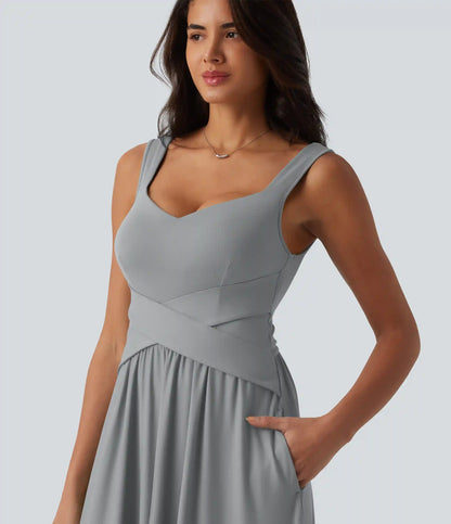 Built-in Bra Flowy Maxi Casual Dress with Pockets DD-F