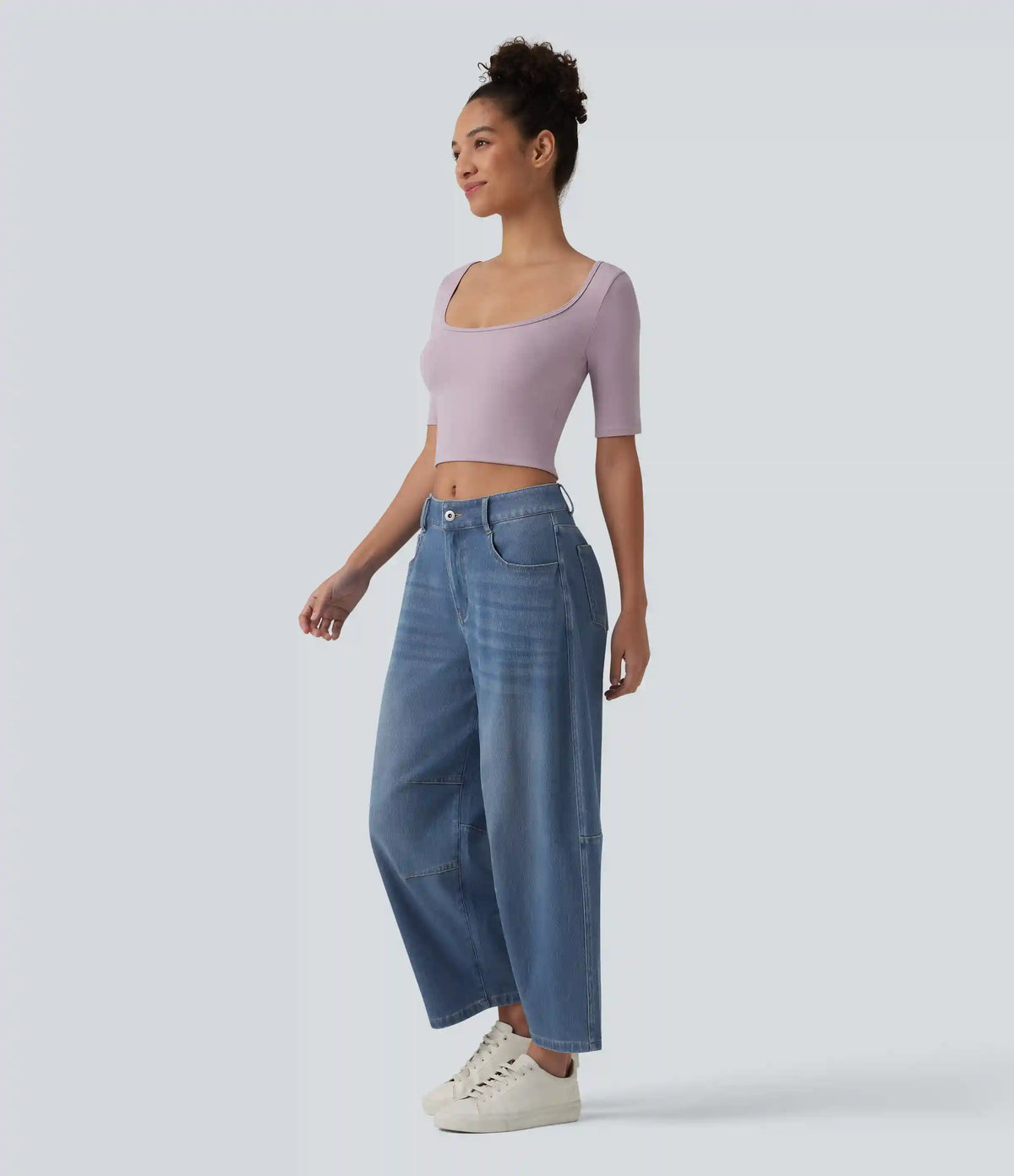 Halara Flex™ Low Rise Zipper Pockets Barrel Leg Casual Jeans