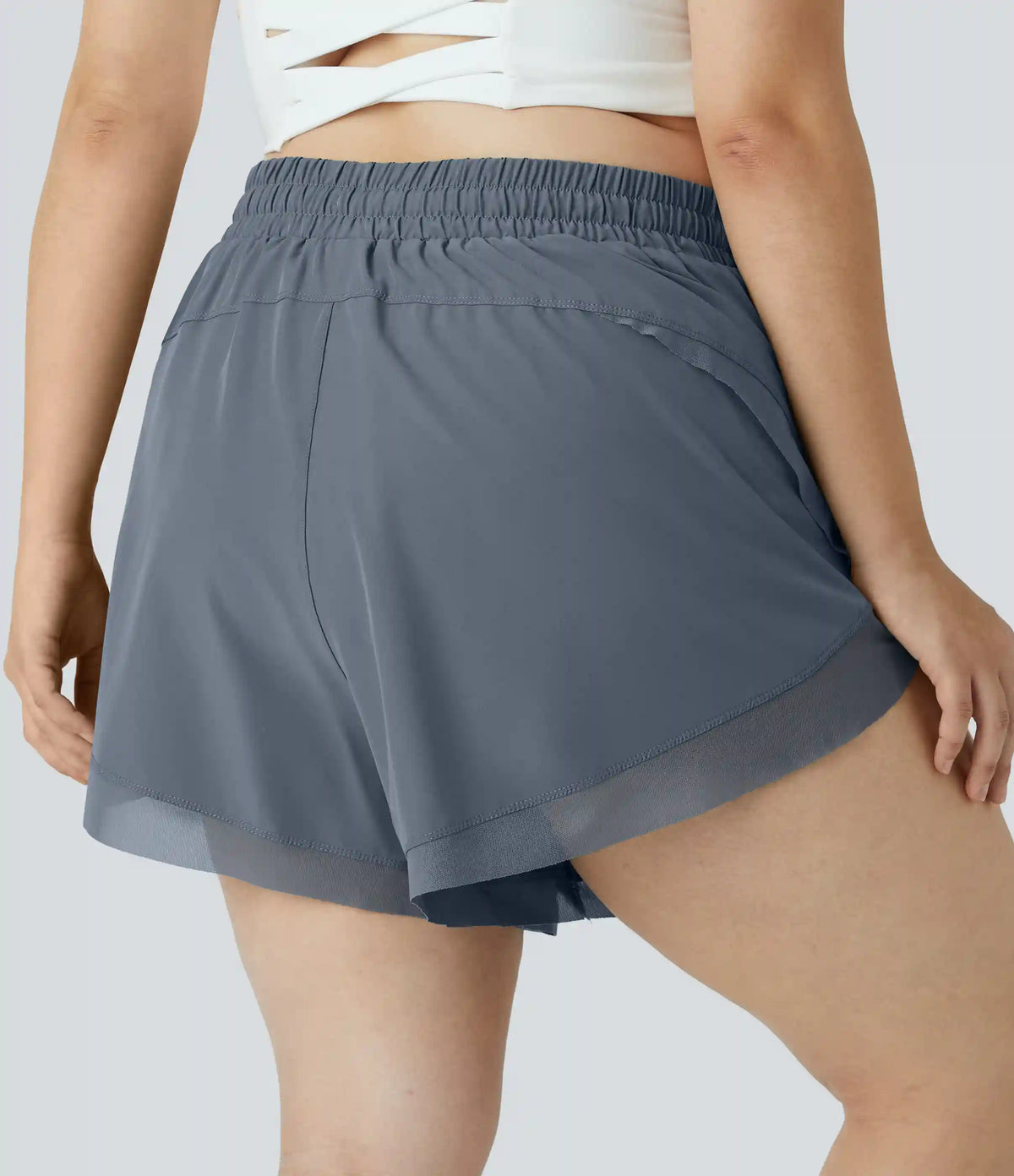 Drawstring Contrast Mesh 2-in-1 Plus Size Shorts 4"