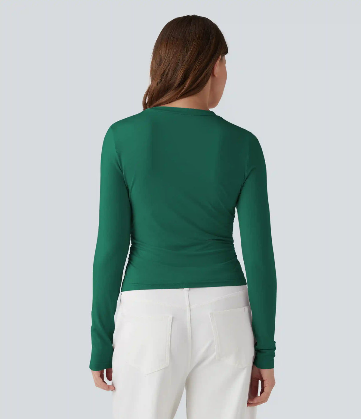 Round Neck Long Sleeve Ruched Casual Top