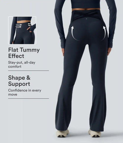 Halara Ultrasculpt™ High Waisted Tummy Control Crossover Back Bootcut Workout Leggings with Pockets
