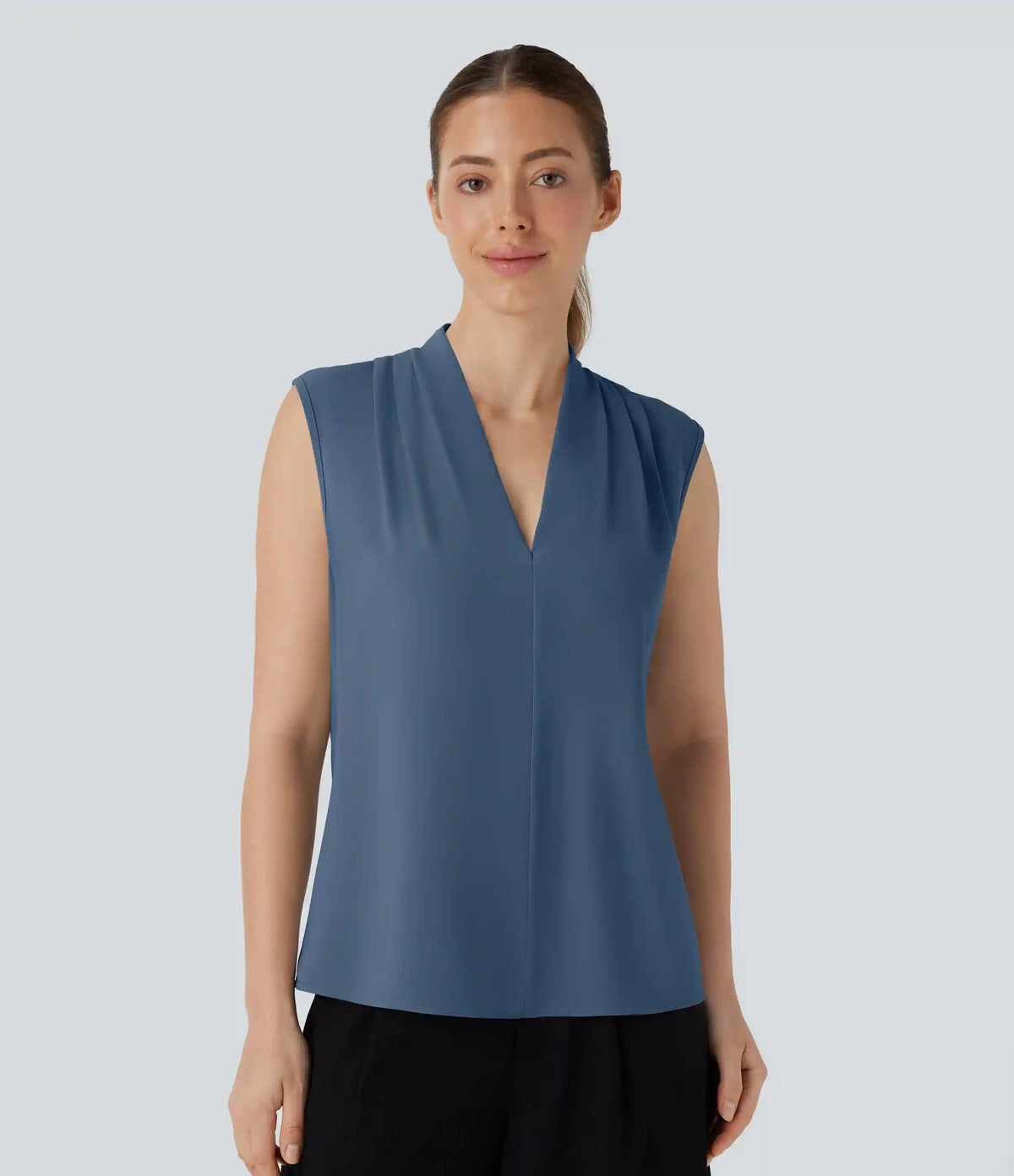 V Neck Sleeveless Work Blouse