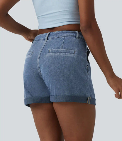 Halara Flex™ Mid Rise Rolled Hem Denim Casual Shorts with Pockets