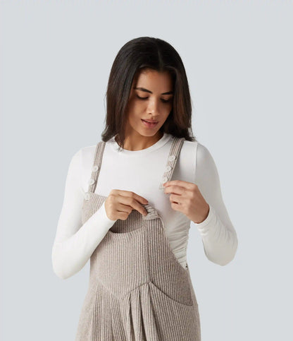 Ribbed Knit Casual Overalls with Pockets