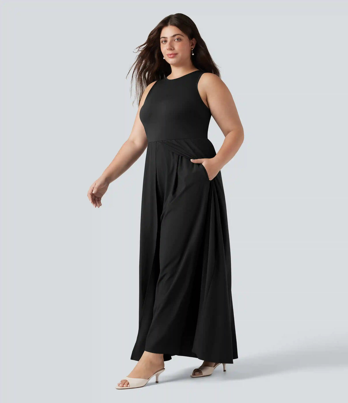 Plus Size Breezeful™ Sleeveless Quick Dry Overlay Jumpsuit with Pockets