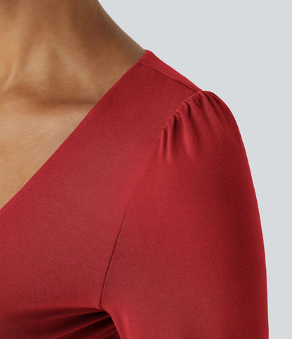 V Neck Long Sleeve Work Bodysuit