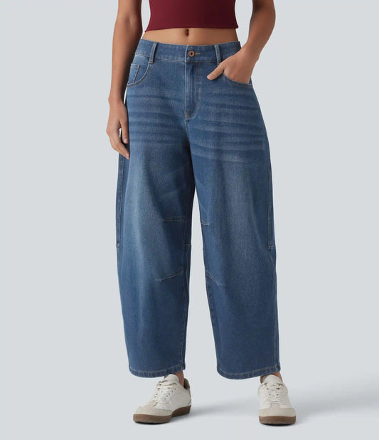 Halara Flex™ Low Rise Zipper Pockets Barrel Leg Casual Jeans