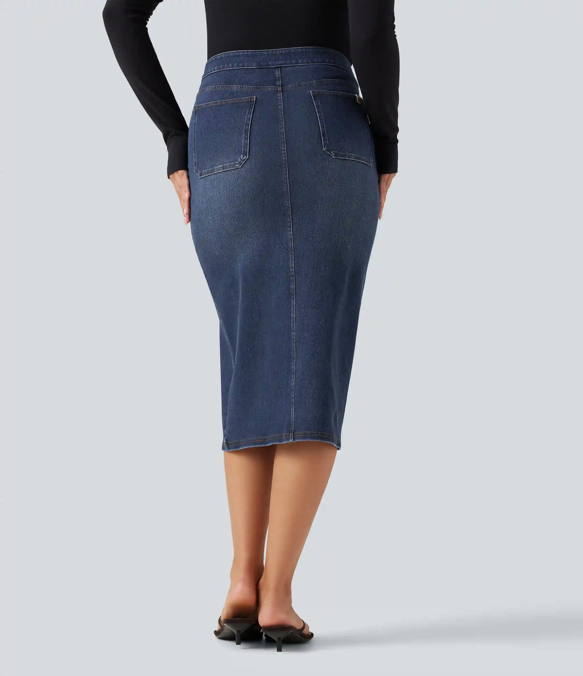 Halara Flex™ High Waisted Denim Bodycorn Midi Casual Skirt with Pockets