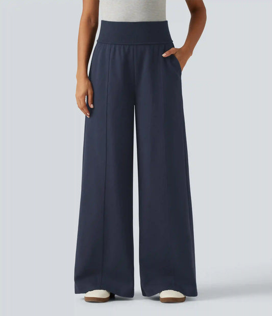 High Waisted Wide Leg Casual Cotton Sweatpants with Pockets
