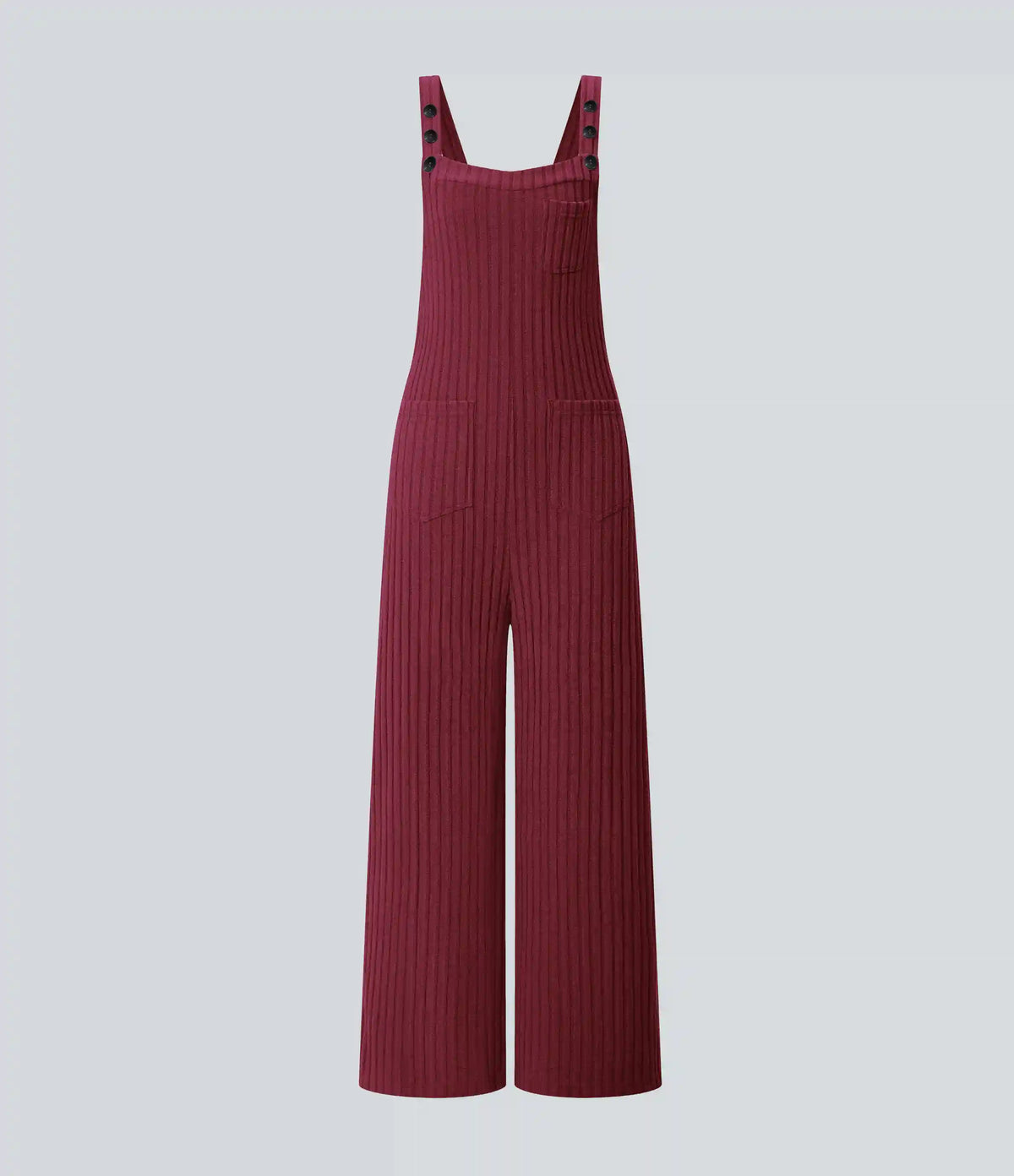 Ribbed Knit Pockets Casual Overalls