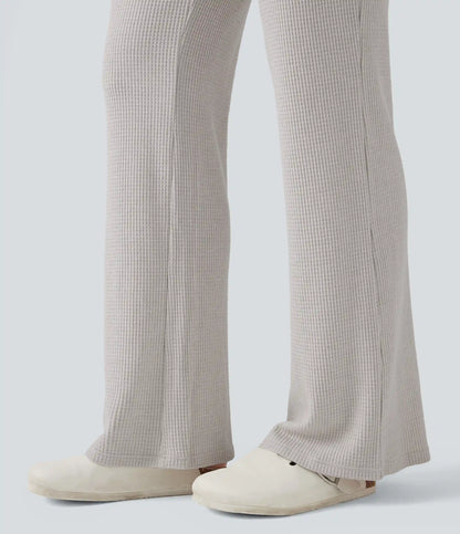 High Waisted Flare Waffle Casual Pants with Pockets
