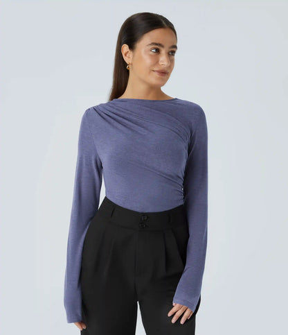Long Sleeve Asymmetric Ruched Work Top