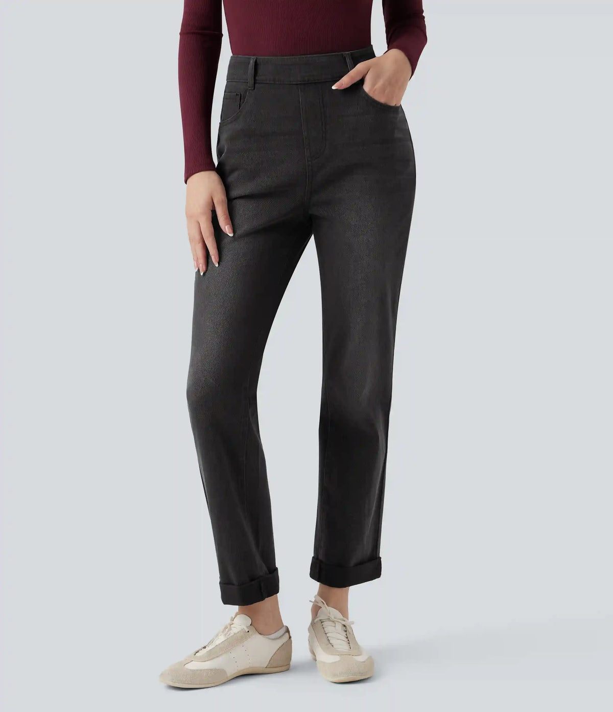 Halara Flex™ High Waisted Rolled Hem Casaul Slim Jeans with Pockets