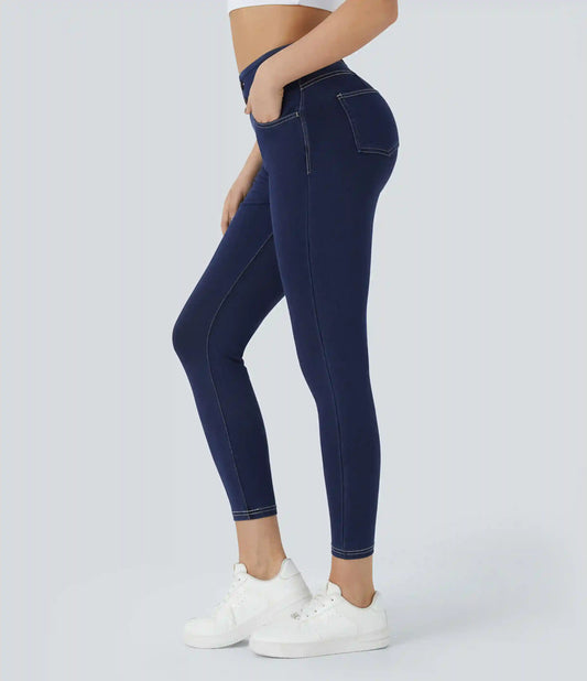 Halara Flex™ Curvy High Waisted Decorative Pockets Denim Casual 7/8 Leggings