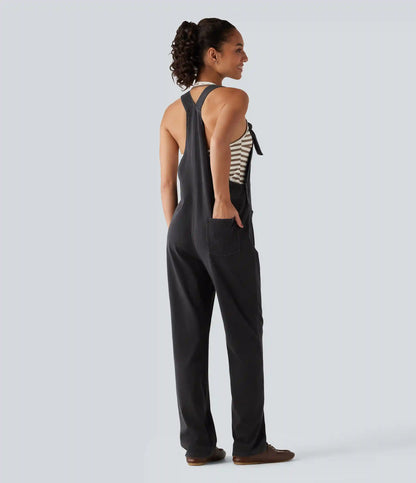 Halara Flex™ Denim Square Neck Sleeveless Tapered Casual Jumpsuit with Pockets