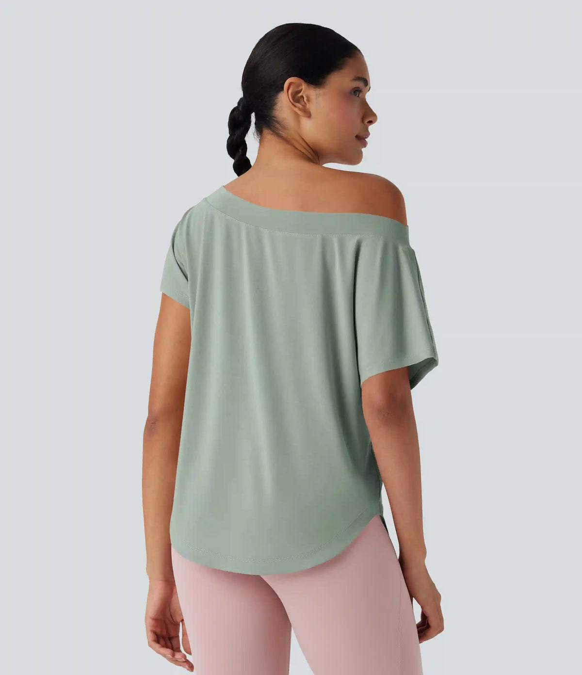 One Shoulder Short Sleeve Curved Hem High Low Quick Dry Yoga Sports Top