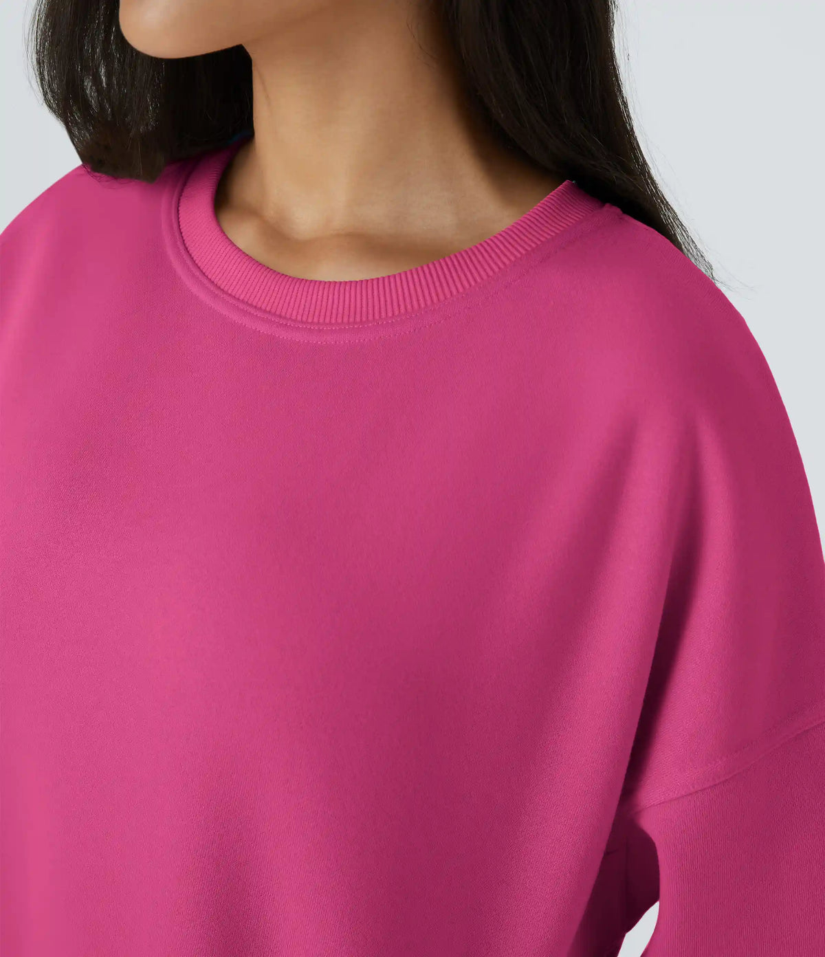 Round Neck Long Sleeve Pocket Oversize Fleece Casual Sweatshirt