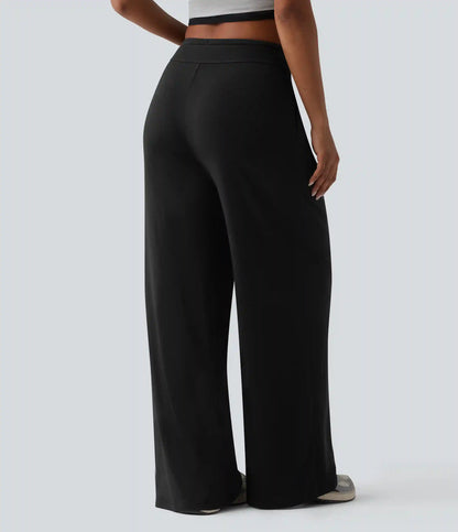 High Waisted Drawstring Pleated Heathered Casual Baggy Pants with Pockets