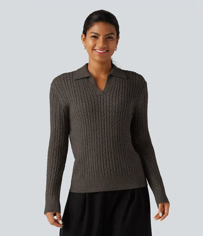 Lapel Long Sleeve Work Sweater