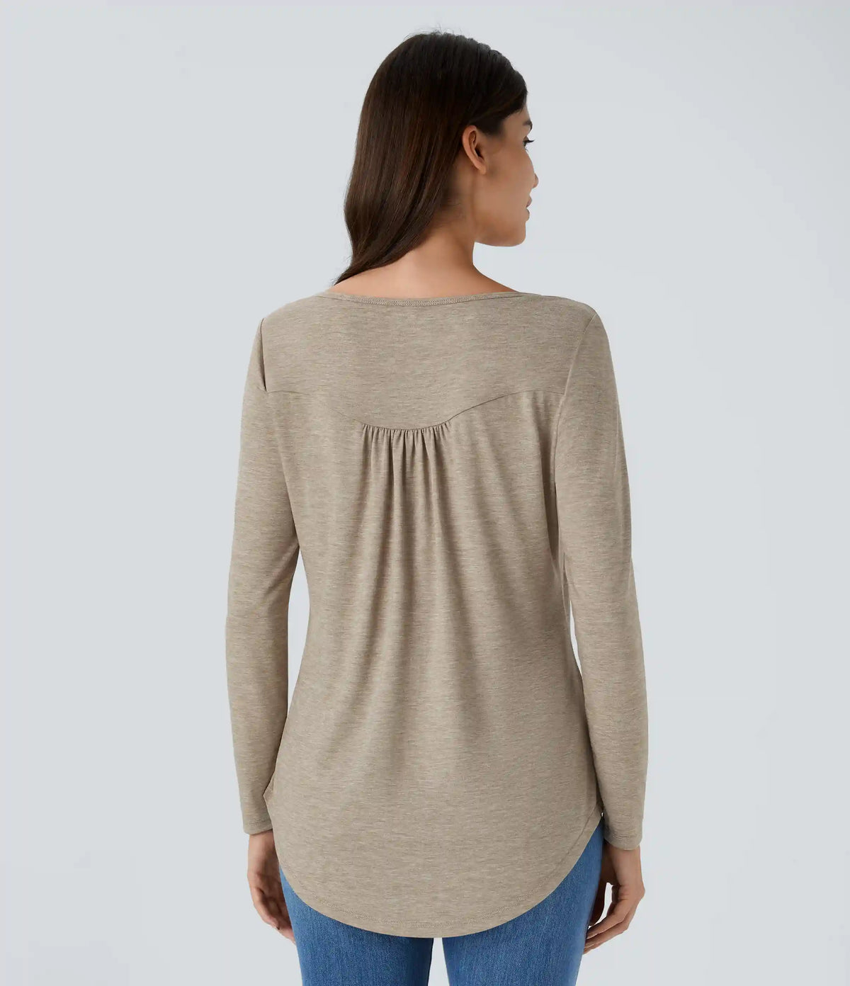 Round Neck Long Sleeve Curved Hem Casual Top