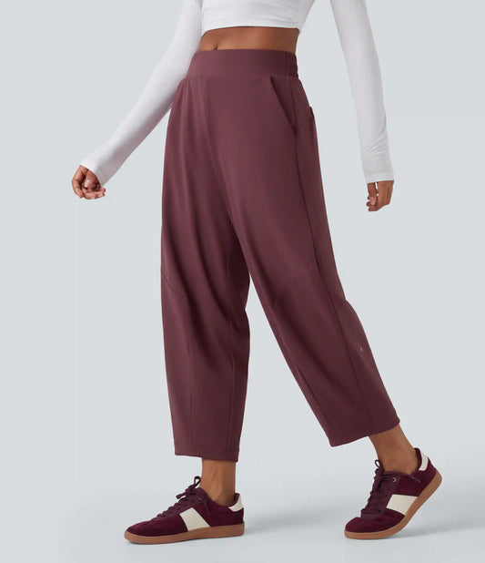DayStretch Mid Rise Casual Barrel Leg Baggy 7/8 Pants with Pockets