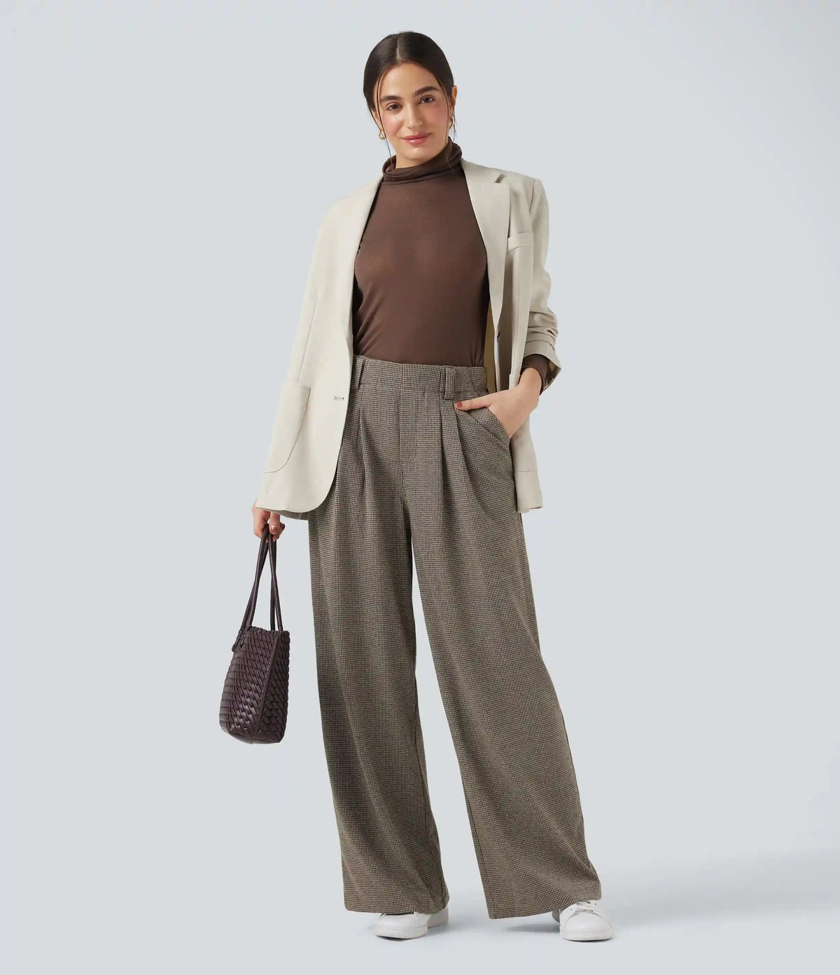 Halara Flex™ High Waisted Houndstooth Work Baggy Pants with Pockets
